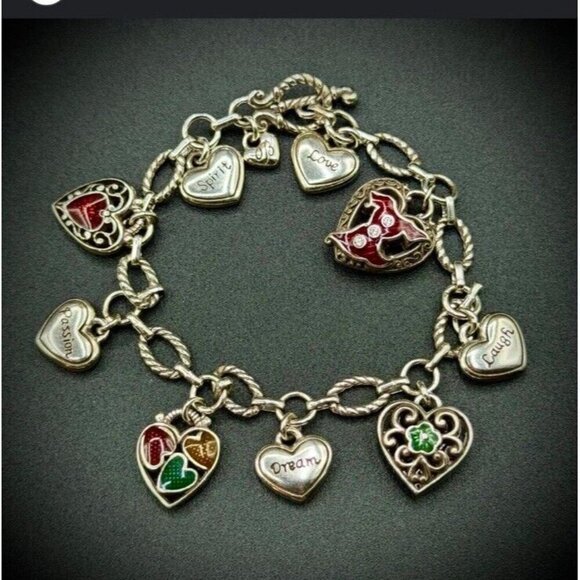 Brighton 2005 Go Red Dream Laugh Passion Spirit Bracelet silver plated hearts - Picture 1 of 9